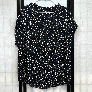Torrid Sleeveless Zip V Neck Semi Sheer Polka Dot Top Black White Blue 1